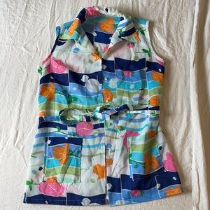 Vintage button down sleeveless top medium